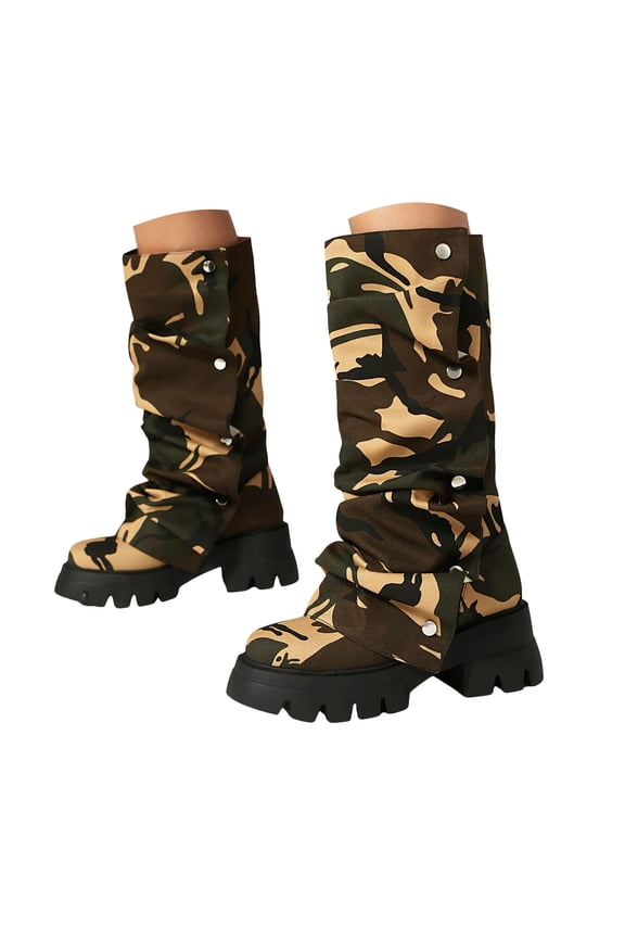 Women's Knee High Boots Platform Fold Over Riding Biker Boot Pull on Shark Ruched Booties Green 7