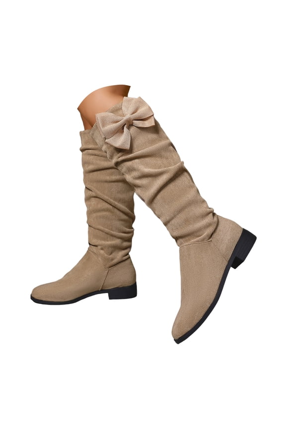Women's Knee High Boots Square Toe Stretchy Slouchy Booties Low Block Heel Wedding Party Shoes