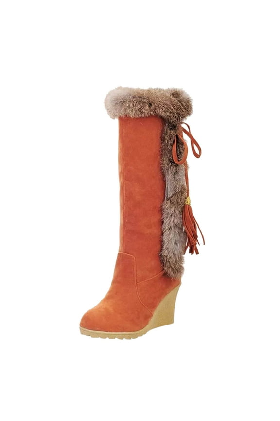 Women's Knee High Boots Suede Fleece Lined Snow Booties Slouch Winter Wedge Platform Riding Boots