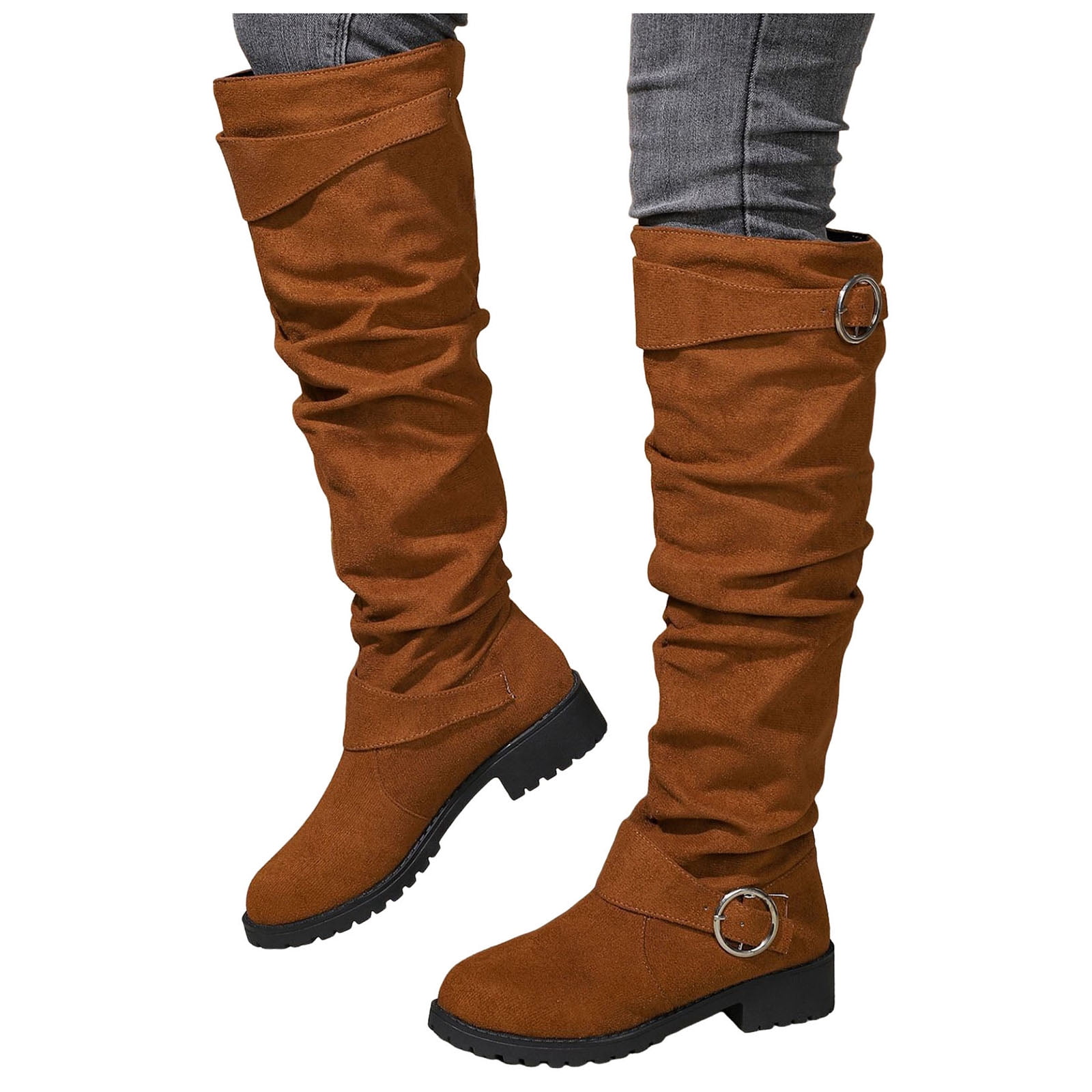 Slouch Riding Boots Dakaela Women's Knee High Boots Wide Calf Platform Slouchy Flat Tall ...