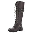 thumbnail image 1 of Dakaela Women's Knee High Combat Boots Lace up Buckle Platform Wide Calf Long Tall Dressy Riding Boot, 1 of 4