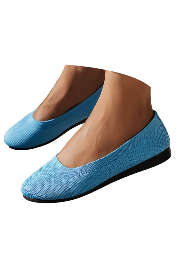 Women's Knitted Flat Shoes Lightweight Slip on Casual Loafers Comfortable Mesh Walking Shoes