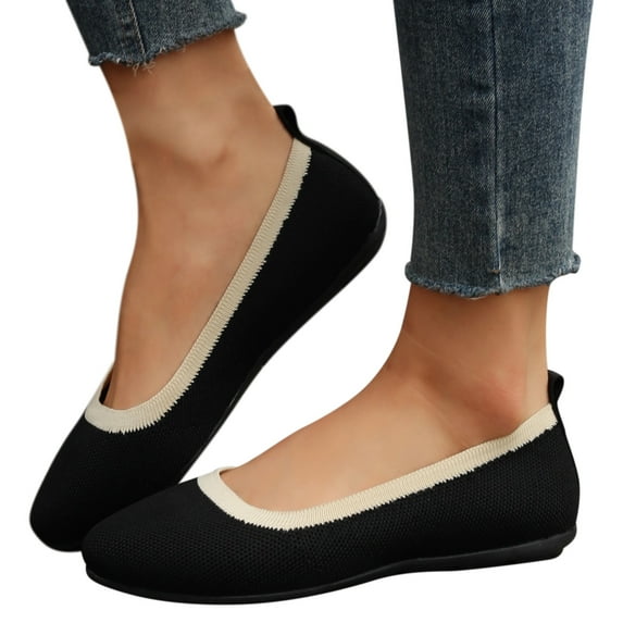 Dakaela Women's Knitted Flat Shoes Lightweight Slip on Casual Loafers Round Toe Mesh Walking Shoe Black 8