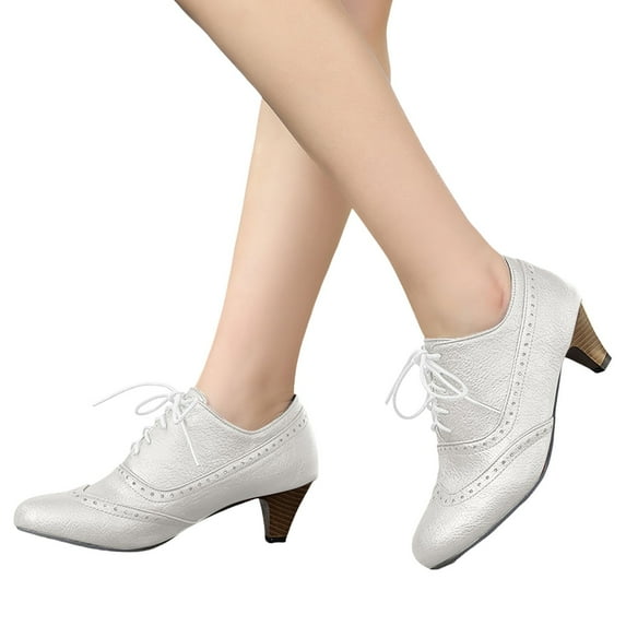 Dakaela Women's Lace up Pump Oxfords Wingtip Chunky Block Heel Vintage Dress Shoes Casual Mary Jane