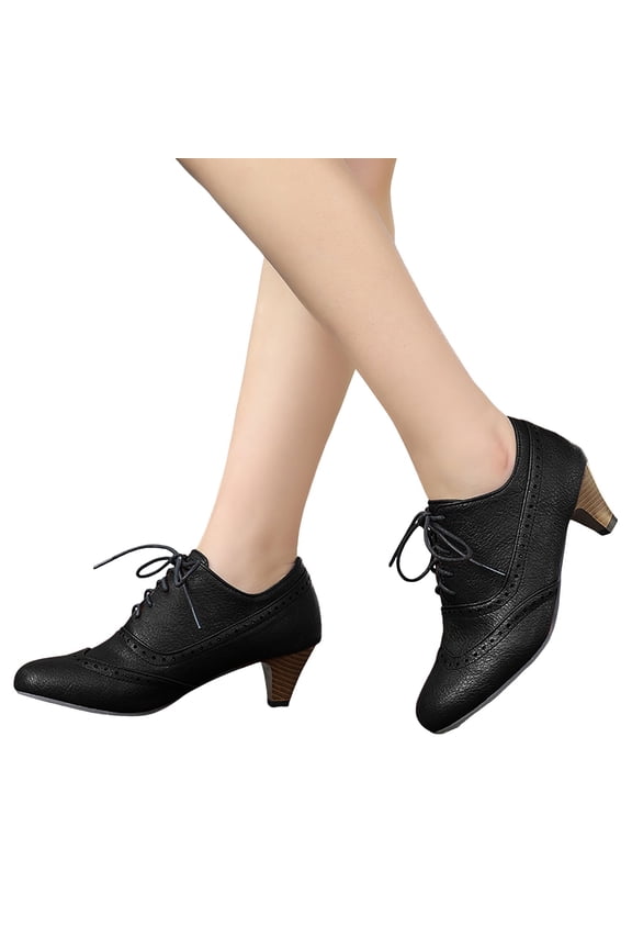 Women's Lace up Pump Oxfords Wingtip Chunky Block Heel Vintage Dress Shoes Casual Mary Jane