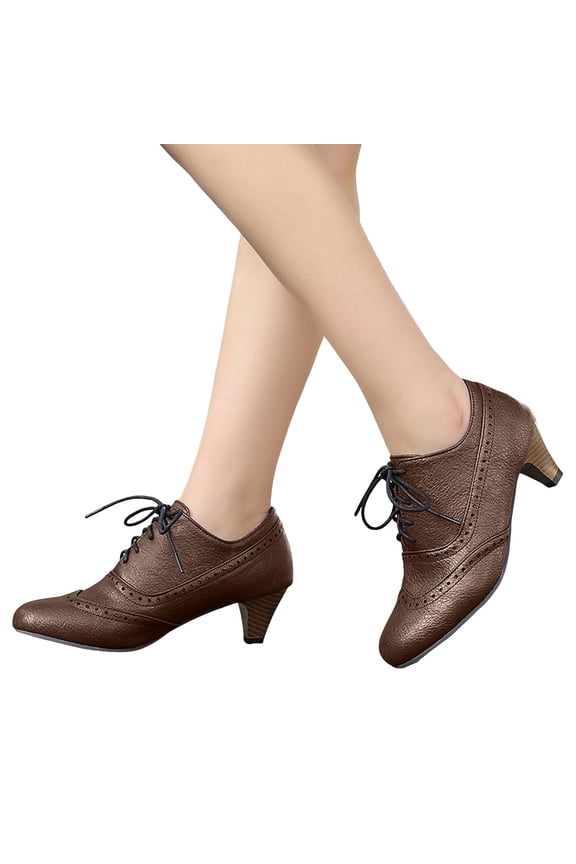 Women's Lace up Pump Oxfords Wingtip Chunky Block Heel Vintage Dress Shoes Casual Mary Jane