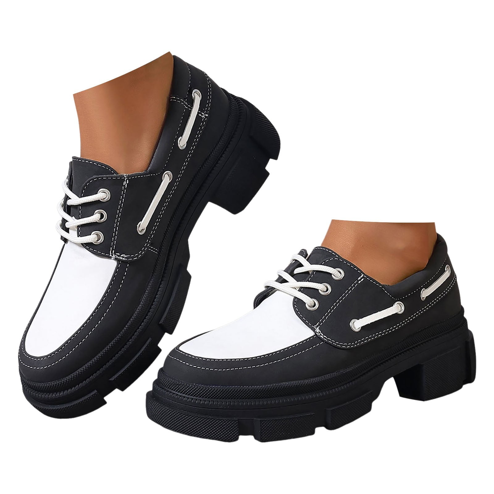 elerhythm Dames Mary Jane 1920s Pumps Hakken Two Tones Classic en Retro Lace Up Wingtip 1950s Vintage Ronde Closed Toe 1940 Schoenen, Bruin, 39.5 EU