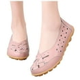 thumbnail image 1 of Dakaela Women's Leather Flats Shoes Casual Slip on Walking Driving Loafers Cutout Sneakers Pink 9, 1 of 9