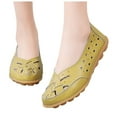thumbnail image 1 of Dakaela Women's Leather Flats Shoes Casual Slip on Walking Driving Loafers Cutout Sneakers Yellow 6.5, 1 of 9