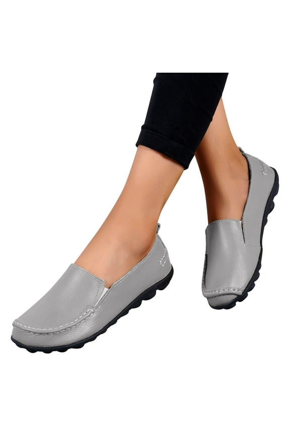 Women's Leather Loafers Casual Slip on Flat Shoes Rubber Sole Driving Walking Shoes for Women