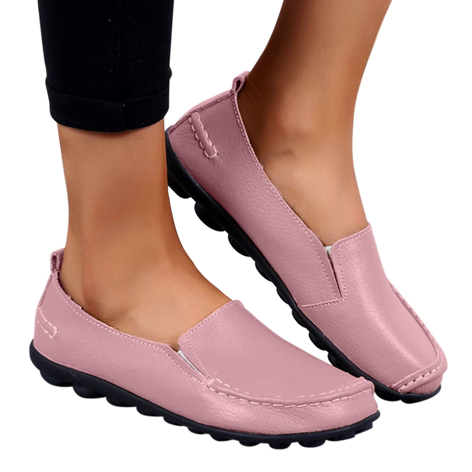 Dakaela Women's Leather Loafers Comfortable Casual Moccasins Soft Walking Driving Slip on Flat Shoes