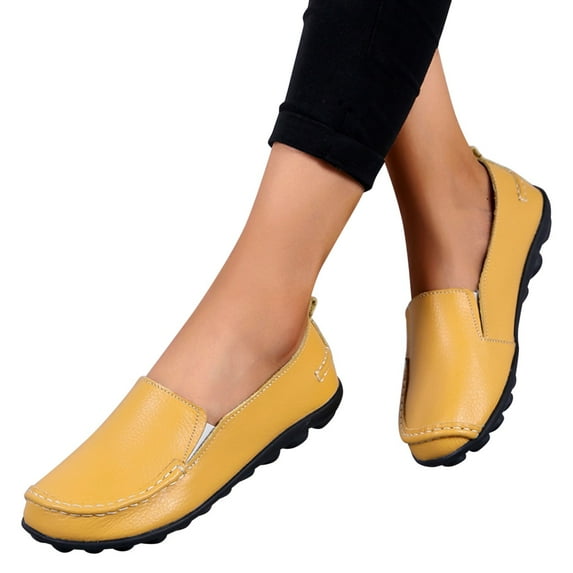 Dakaela Women's Leather Loafers Comfortable Casual Moccasins Soft Walking Driving Slip on Flat Shoes