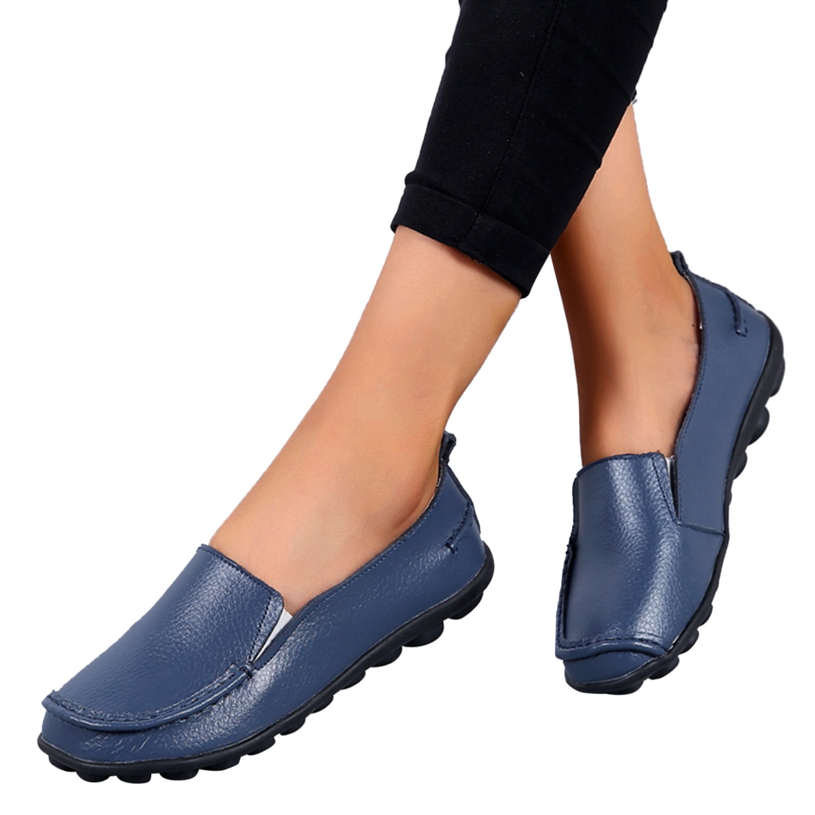 Dakaela Women's Leather Loafers Comfortable Casual Moccasins Soft Walking Driving Slip on Flat Shoes