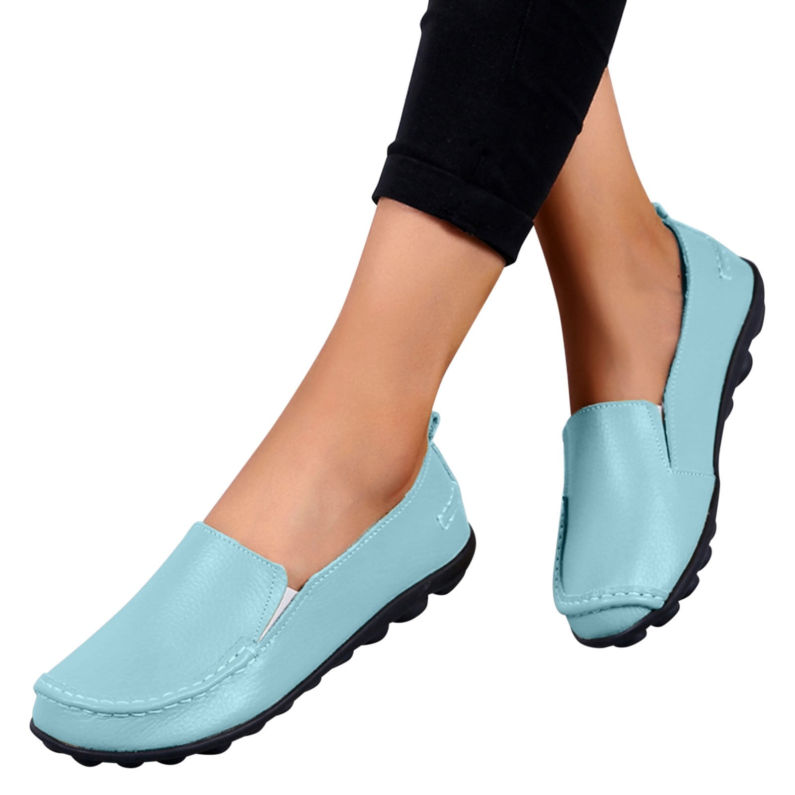 Dakaela Women's Leather Loafers Comfortable Casual Moccasins Soft Walking Driving Slip on Flat Shoes