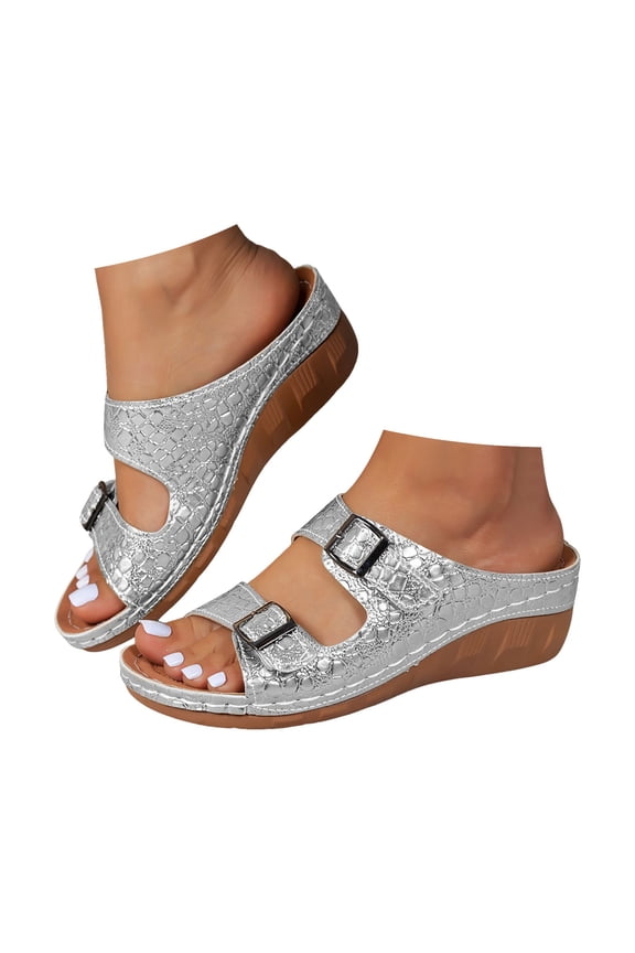 Women's Leather Orthopedic Sandals Arch Support Wedge Slip on Shoes Platform Dressy Slides