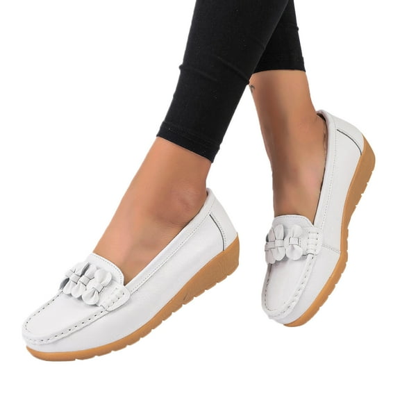 Dakaela Women's Leather Platform Loafers Classic Casual Comfort Slip on Shoes Soft Dress Walking Flats