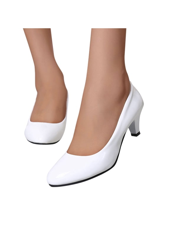 Women's Leather Pumps Closed Toe Comfortable Dressy Kitten Heels Work Business Low Heel Dress Shoes with Arch Support,White Size 8.5