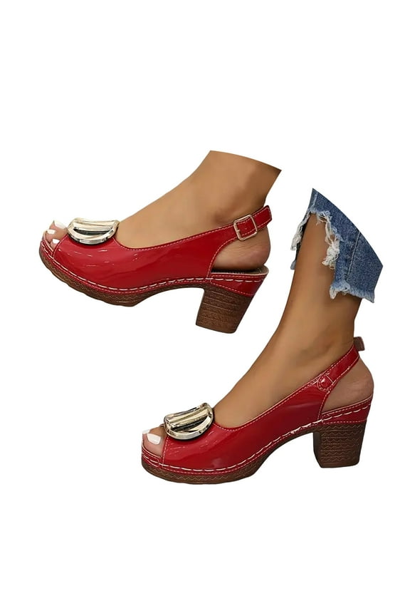 Women's Leather Pumps Comfort Platform Heel Slingback Sandals Peep Toe Sexy Dress Shoes