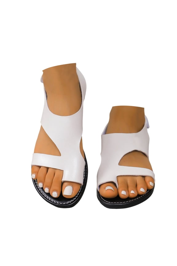 Women's Leather Sandals Arch Support Flat Flip Flops Comfort Casual Footbed Walking Shoes White 8.5