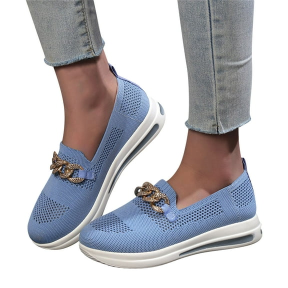 Dakaela Women's Loafers Comfortable Dressy Slip on Flats Mesh Work Walking Shoes for Women Blue 7.5