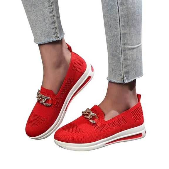 Dakaela Women's Loafers Comfortable Dressy Slip on Flats Mesh Work Walking Shoes for Women Red 9