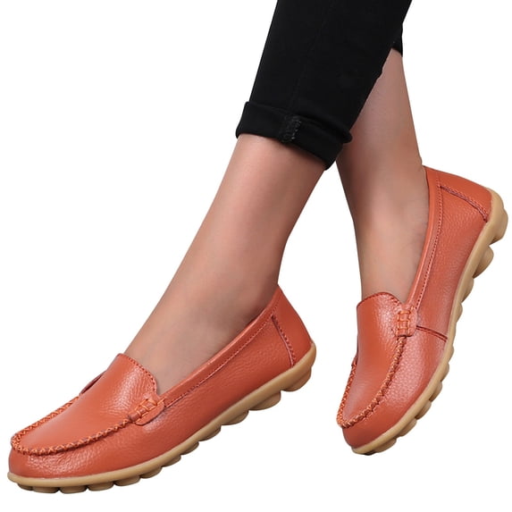 Dakaela Women's Loafers Slip on Casual Driving Work Flats Round Toe Moccasins Walking Shoes Orange 9
