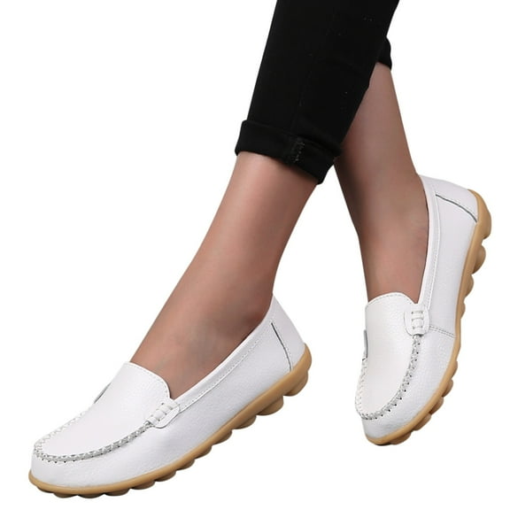 Dakaela Women's Loafers Slip on Casual Driving Work Flats Round Toe Moccasins Walking Shoes White 7.5