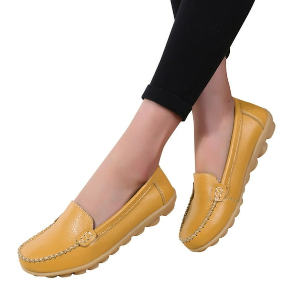 Dakaela Women's Loafers Slip on Casual Driving Work Flats Round Toe Moccasins Walking Shoes Yellow 8.5