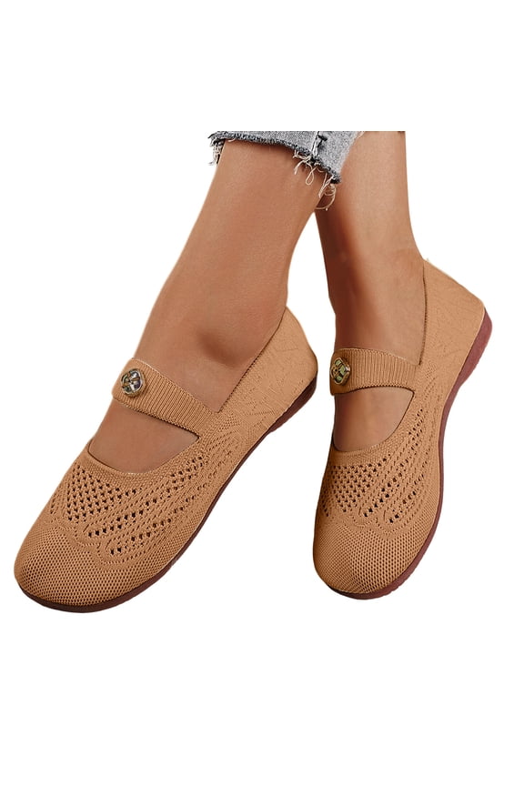 Women's Mary Jane Ballet Flats Barefoot Knit Wide Toe Box Arch Support Flat Shoes for Women Dressy Casual Office Business Work Travel Walking Size 6-10 Khaki