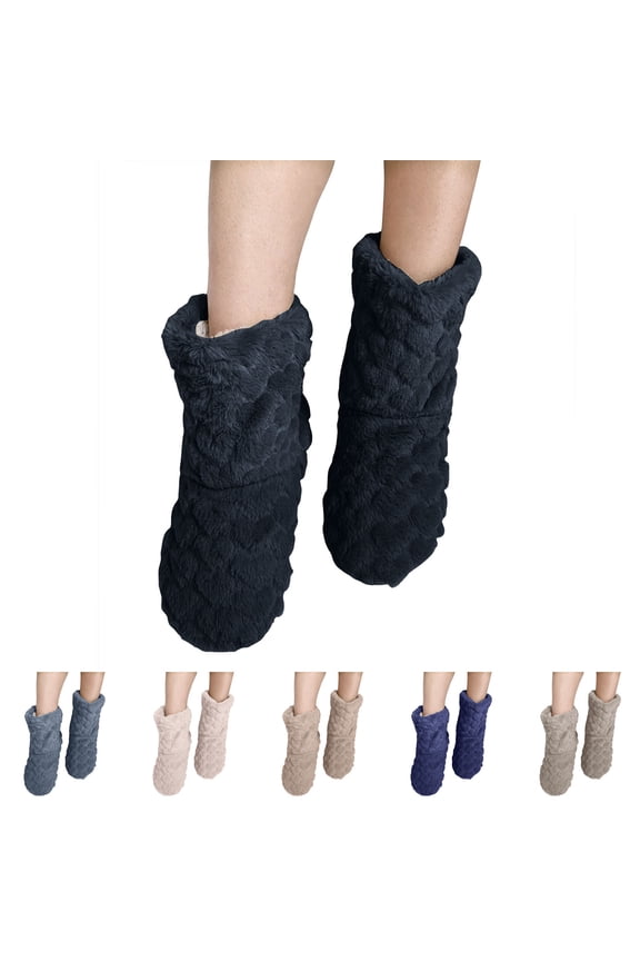Women's Men's Fuzzy Bootie Slippers Soft Cozy Plush Floor Socks Booties Fleece Lined Warm Winter House Shoes Black Size 7