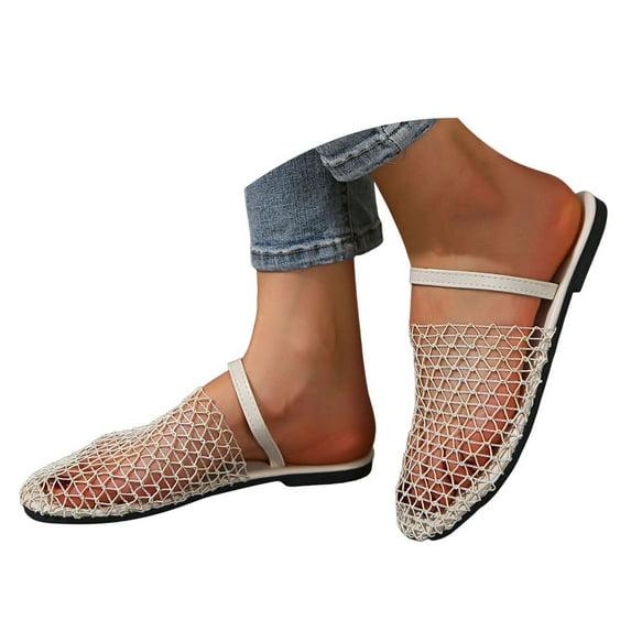 Dakaela Women's Mesh Ballet Flats Fishnet Ballerina Buckle Strap Mary Jane Dress Mules Clogs Shoes