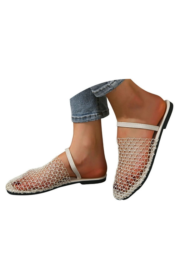 Women's Mesh Ballet Flats Fishnet Ballerina Buckle Strap Mary Jane Dress Mules Clogs Shoes