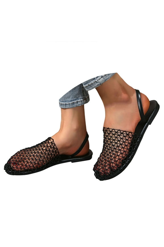 Women's Mesh Ballet Flats Fishnet Ballerina Buckle Strap Mary Jane Dress Mules Clogs Shoes