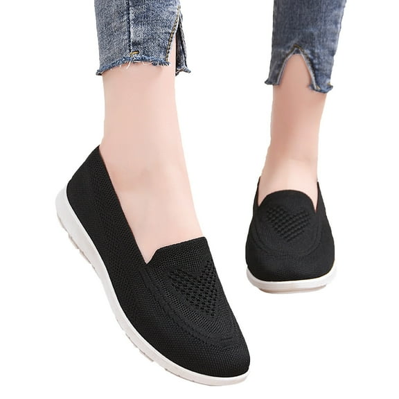 Dakaela Women's Mesh Flats Shoes Breathable Slip on Casual Walking Sneakers Work Loafers Black 7
