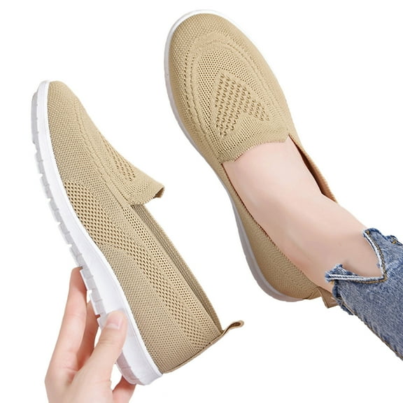 Dakaela Women's Mesh Flats Shoes Breathable Slip on Casual Walking Sneakers Work Loafers Khaki 7.5