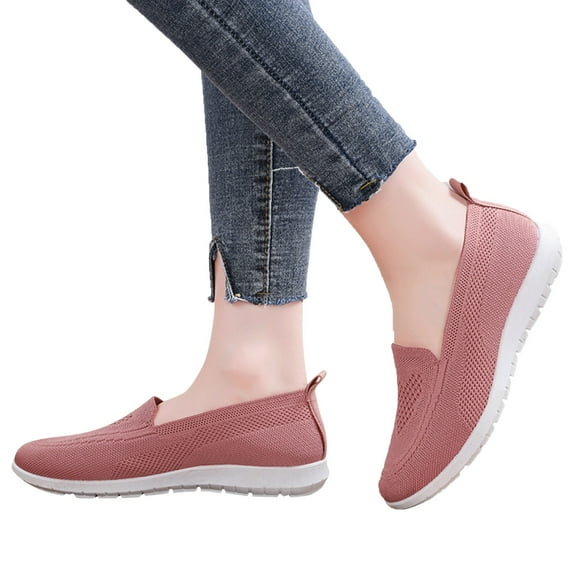 Dakaela Women's Mesh Flats Shoes Breathable Slip on Casual Walking Sneakers Work Loafers Pink 7.5