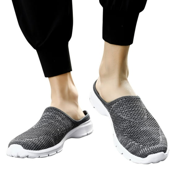 Dakaela Women's Mesh Mules Breathable Slip on Sneakers Knit Walking Running Backless Sneakers Grey 9