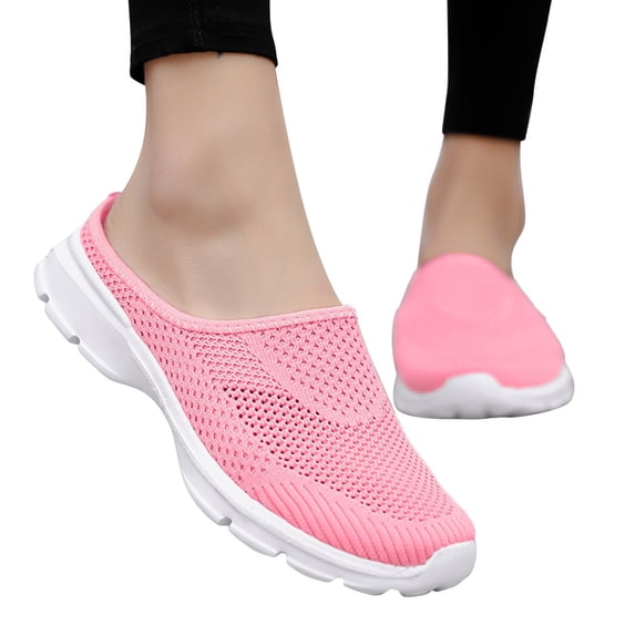 Dakaela Women's Mesh Mules Breathable Slip on Sneakers Knit Walking Running Backless Sneakers Pink 9