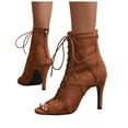 thumbnail image 1 of Dakaela Women's Mesh Sandals Open Toe High Top Summer Booties Lace up Kittens Heels Comfortable Sexy Wedding Bridal Party Dress Pumps Shoes Brown Size 7.5, 1 of 9