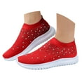 thumbnail image 1 of Dakaela Women's Mesh Walking Shoes Rhinestone Glitter Slip on Jazz Latin Dance Sock Sneakers Red 9, 1 of 5