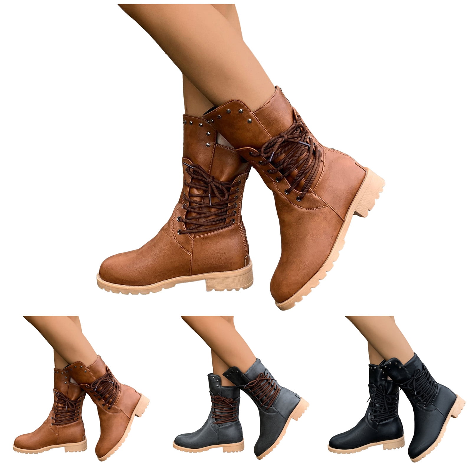 Women Cowboy Short Ankle Boots Chunky Heel Cowgirl Boots Mid Calf Western Shoes
