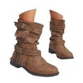 thumbnail image 1 of Dakaela Women's Mid Calf Dress Boots Fringe Tassel Motorcycle Riding Booties Buckle Western Combat Shoes, 1 of 7