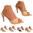 thumbnail image 1 of Dakaela Women’s Mule Heeled Sandals Open Pointed Toe Slip on Kittens Heels 3.14 Inch Stiletto Backless Wedding Party Dressy Pumps Shoes Beige 6, 1 of 9