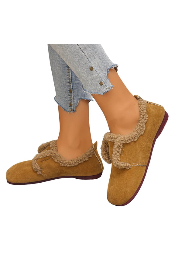 Women's Mules Suede Snow Slippers Fleece Lined Slip on Loafers Indoor Outdoor Clogs Winter Garden Shoes Brown 6