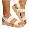 thumbnail image 1 of Dakaela Women’s Open Toe Platform Sandals Elastic Ankle Strap Slingback Slip on Walking Sandal Comfortable Summer Beach Casual Shoes Size 6-9 White, 1 of 9