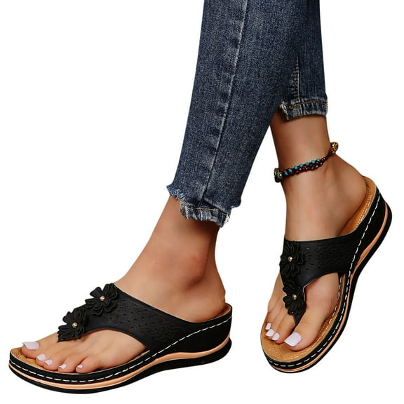 Dakaela Women's Orthopedic Sandals 2025 Arch Support Wedge Platform Heels Walking Dressy Flip Flops
