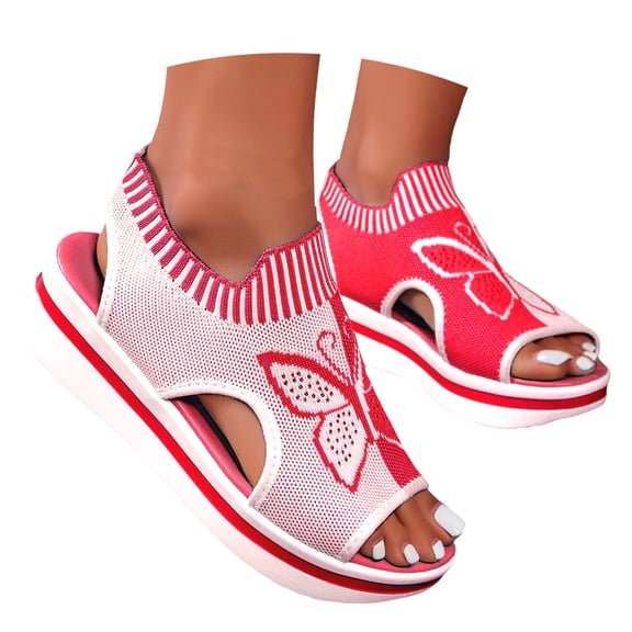 Dakaela Women's Orthopedic Sandals Walking Tennis Shoes Plantar Fasciitis Diabetic Summer Sneakers Red 9