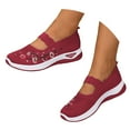 thumbnail image 1 of Dakaela Women's Mary Jane Walking Shoes Flower Embroidered Slip on Knit Dressy Flat Loafers Breathable Orthopedic Arch Support Casual Sneakers Red 6, 1 of 7