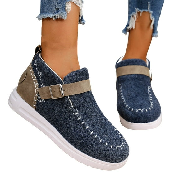 Dakaela Women's Orthopedic Walking Shoes Casual Arch Support Slip on Loafers Fleece Lined Plush Short Booties Blue 9