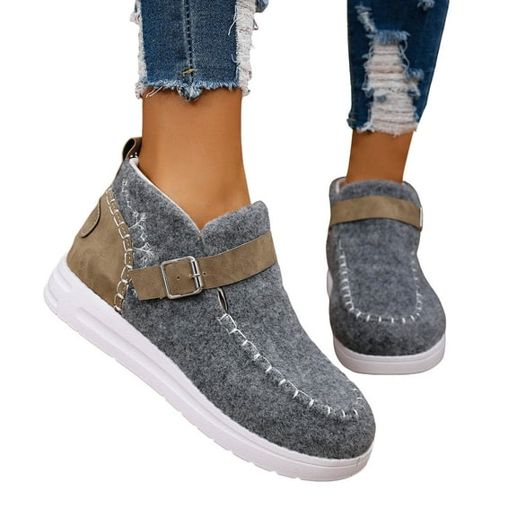 Dakaela Women's Orthopedic Walking Shoes Casual Arch Support Slip on Loafers Fleece Lined Plush Short Booties Grey 9